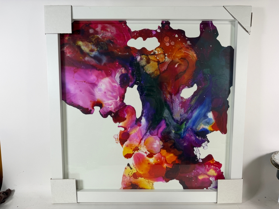 Z Gallerie 'At Creation' Contemporary Square Polychrome Alcohol Ink Abstract Glazed Print In White Gallery Frame 27' X 27' Retail $200 [Photo 2]