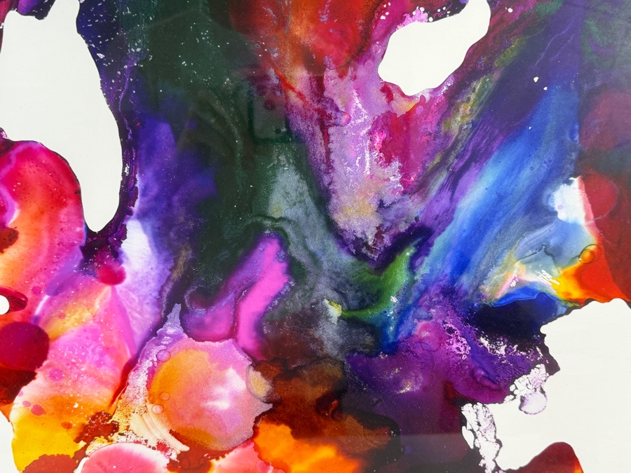 Z Gallerie 'At Creation' Contemporary Square Polychrome Alcohol Ink Abstract Glazed Print In White Gallery Frame 27' X 27' Retail $200 [Photo 5]