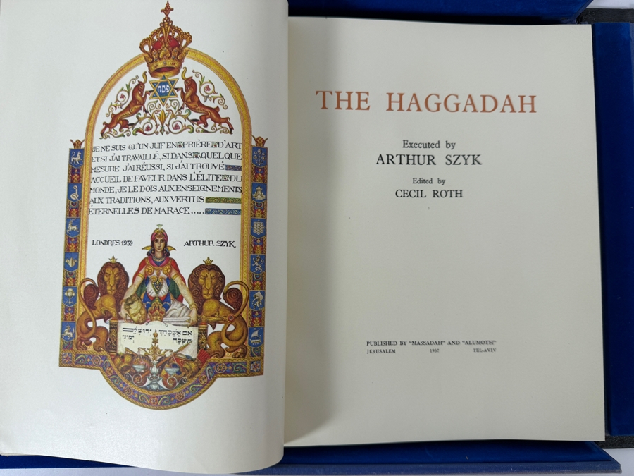 The Haggadah Executed By Arthur Szyk And Edited By Cecil Roth Blue Velvet Hardcover Edition Housed In Matching Clamshell Slipcase [Photo 3]