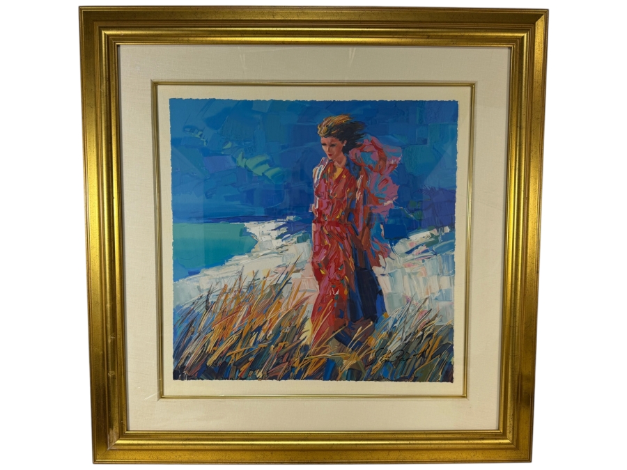 Nicola Simbari 'Sea Breeze' Hand-Signed Limited Edition 26/150 Polychrome Serigraph Print In Custom Giltwood Frame 24' X 24' Framed: 38.5' X 38.5'
