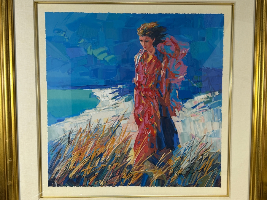 Nicola Simbari 'Sea Breeze' Hand-Signed Limited Edition 26/150 Polychrome Serigraph Print In Custom Giltwood Frame 24' X 24' Framed: 38.5' X 38.5' [Photo 2]