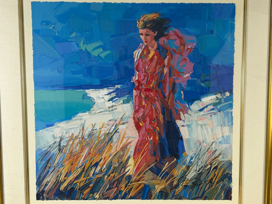 Nicola Simbari 'Sea Breeze' Hand-Signed Limited Edition 26/150 Polychrome Serigraph Print In Custom Giltwood Frame 24' X 24' Framed: 38.5' X 38.5' [Photo 3]