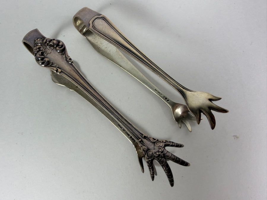 Pair Of Vintage Solid Sterling Silver Sugar Or Individual Ice Tongs Featuring Bird Talon Claws 59.8g [Photo 2]