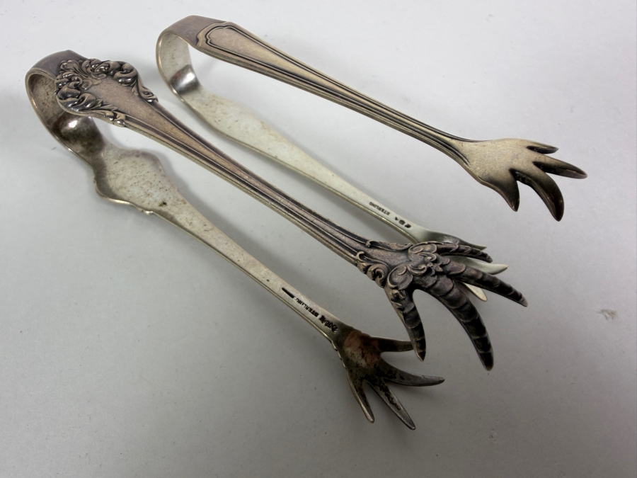 Pair Of Vintage Solid Sterling Silver Sugar Or Individual Ice Tongs Featuring Bird Talon Claws 59.8g [Photo 3]