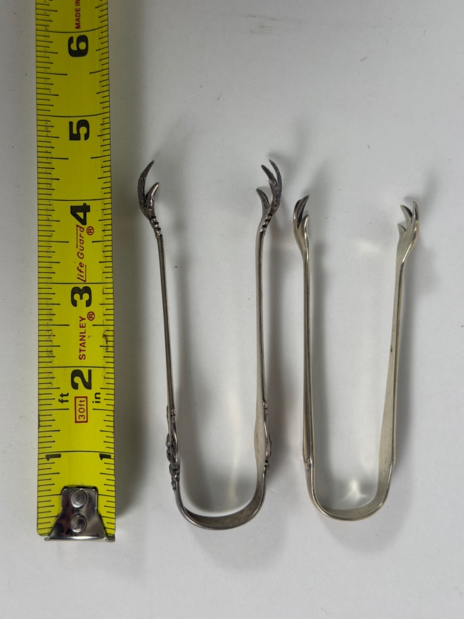 Pair Of Vintage Solid Sterling Silver Sugar Or Individual Ice Tongs Featuring Bird Talon Claws 59.8g [Photo 9]