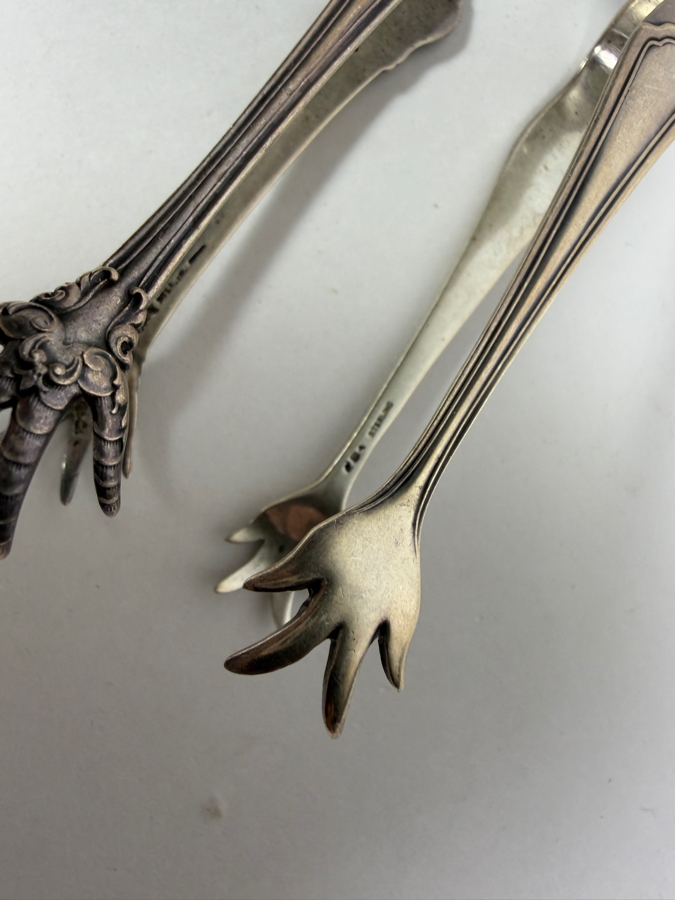 Pair Of Vintage Solid Sterling Silver Sugar Or Individual Ice Tongs Featuring Bird Talon Claws 59.8g [Photo 5]