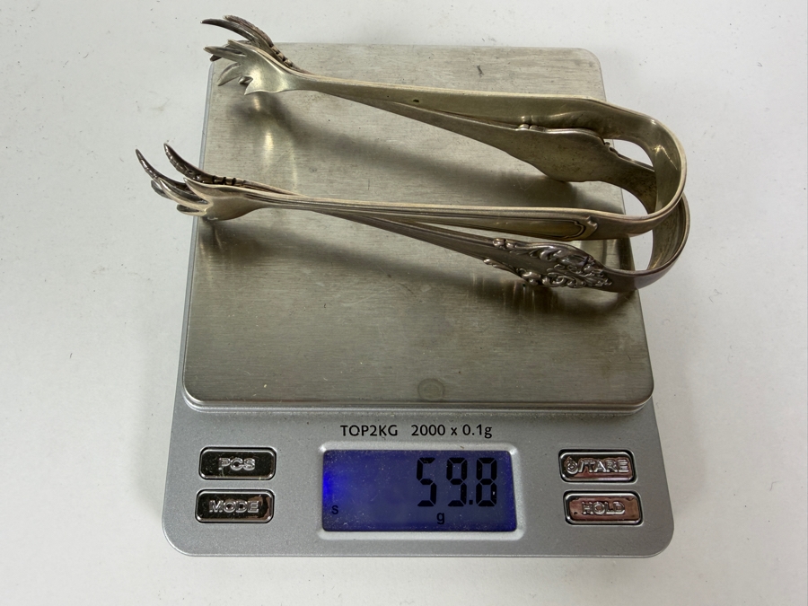Pair Of Vintage Solid Sterling Silver Sugar Or Individual Ice Tongs Featuring Bird Talon Claws 59.8g [Photo 10]