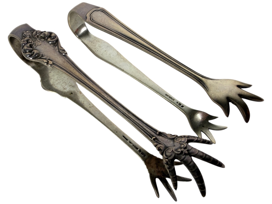 Pair Of Vintage Solid Sterling Silver Sugar Or Individual Ice Tongs Featuring Bird Talon Claws 59.8g
