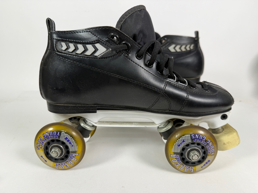 Vintage Pacer SP204 Black Leather Quad Speed Skates Outfitted With Labeda Young Guns Wheels Mens Size 8 [Photo 4]