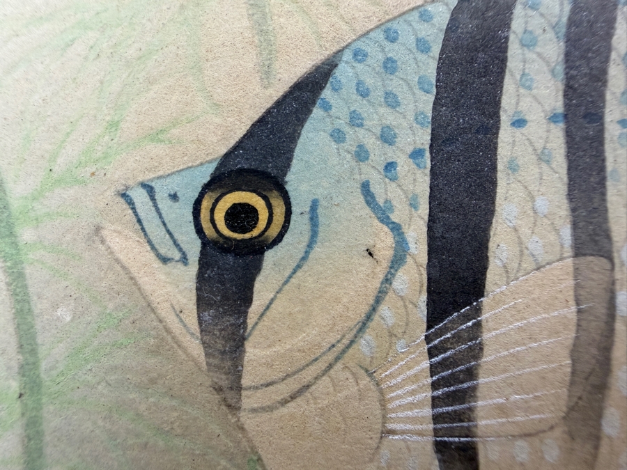 Vintage Japanese Nihonga Style Silk Painting Depicting Angelfish Hand-Signed By Keizan 15' X 10.5' [Photo 5]