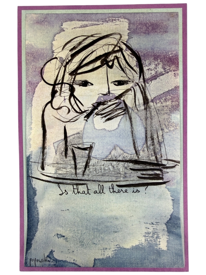 Vintage Popowski Hand-Signed Abstract Ink Sketch 'Is That All There Is?' Over Watercolor Ground 5' X 8'