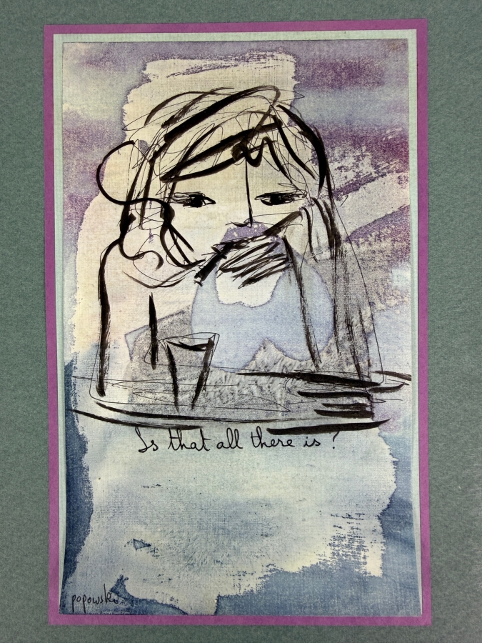 Vintage Popowski Hand-Signed Abstract Ink Sketch 'Is That All There Is?' Over Watercolor Ground 5' X 8' [Photo 2]