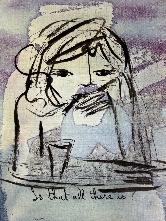 Vintage Popowski Hand-Signed Abstract Ink Sketch 'Is That All There Is?' Over Watercolor Ground 5' X 8' [Photo 3]