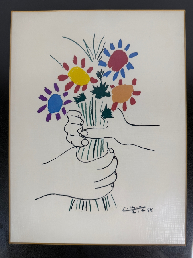 Pablo Picasso 'Bouquet of Peace' (Fleurs et Mains) Color Lithograph Print Featuring Facsimile Plate Signature and Date 21.4.58 8' X 11' Framed: 12' X 16' [Photo 2]