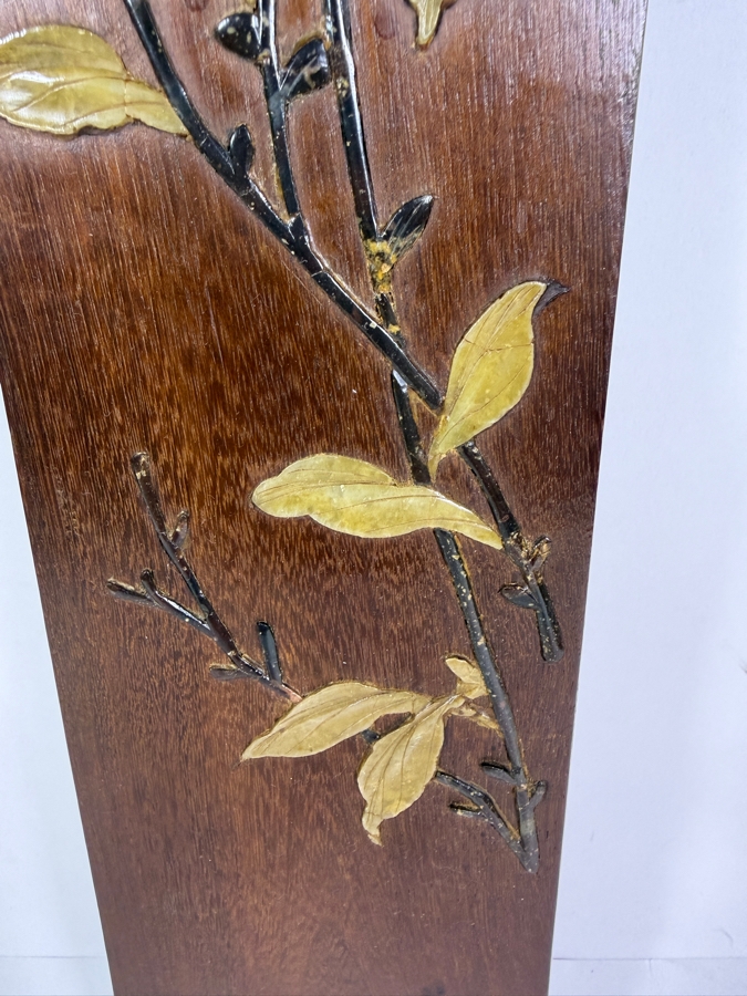 Vintage Chinese Hardstone and Soapstone Inlaid Rosewood Wall Panel Depicting a Songbird and Blossoming Branches 3.75' X 29.75' [Photo 7]