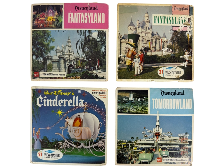Collection of Four Vintage 1960s GAF and Sawyer's View-Master 3-Reel Packets (Featuring Disneyland and Walt Disney's Cinderella)