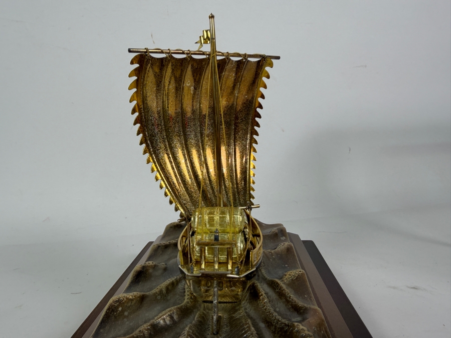 Japanese Silver Plate Lucky Treasure Ship With Protective Glass Covering 8.5'W X 6'D X 8.75'H [Photo 8]