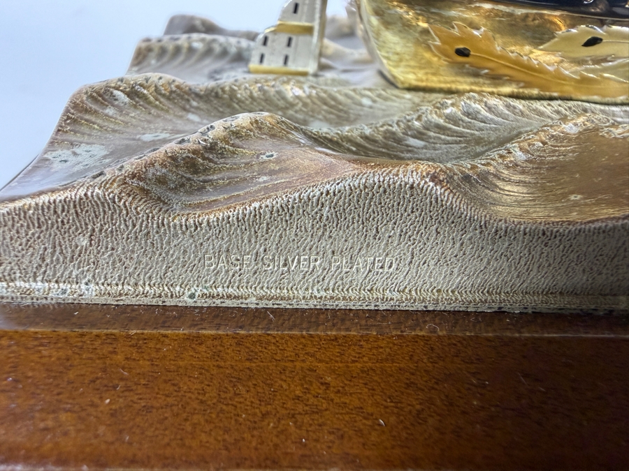 Japanese Silver Plate Lucky Treasure Ship With Protective Glass Covering 8.5'W X 6'D X 8.75'H [Photo 7]