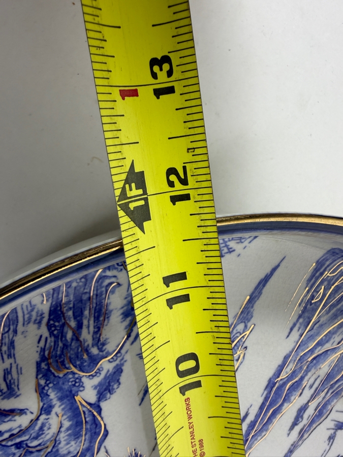 Vintage Signed Japanese Blue and White Porcelain Shallow Bowl Hizen Arita 11.5W X 2.25H [Photo 7]