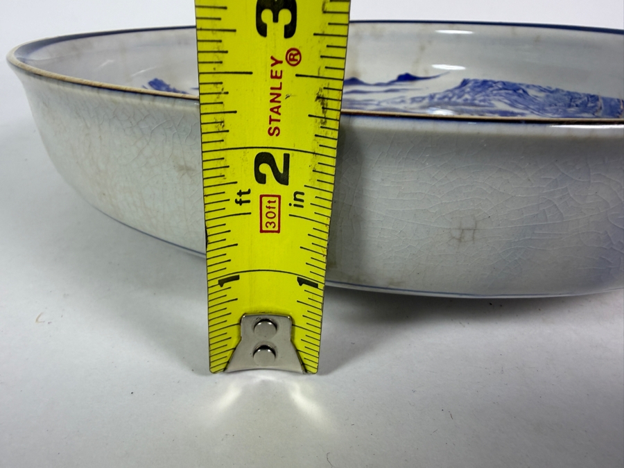 Vintage Signed Japanese Blue and White Porcelain Shallow Bowl Hizen Arita 11.5W X 2.25H [Photo 8]
