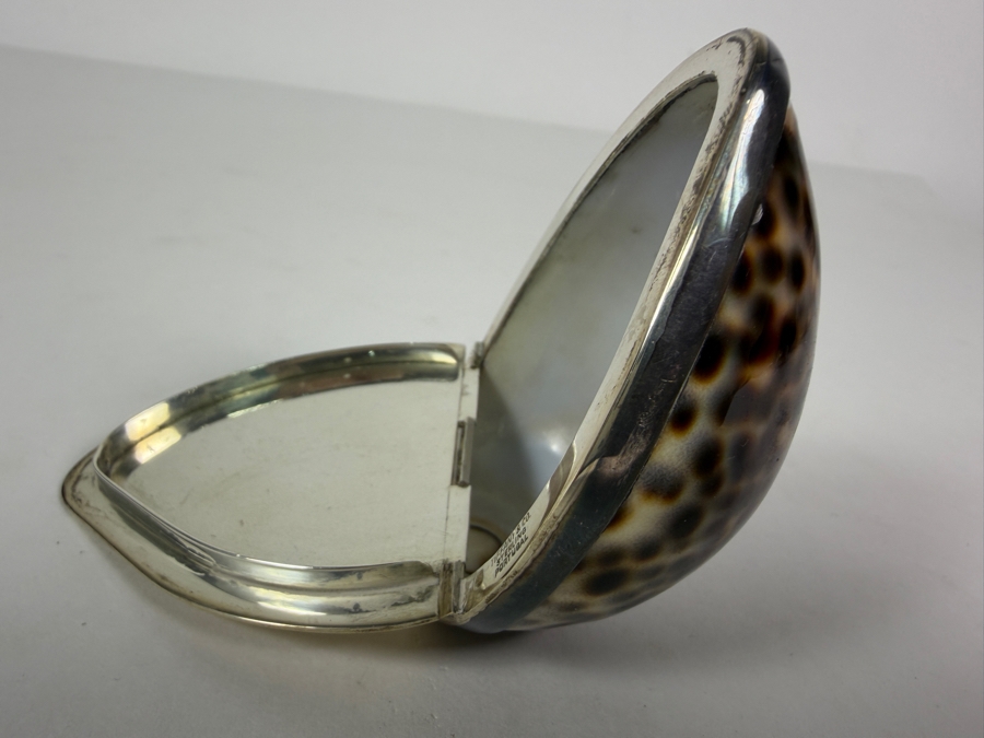 Vintage Tiffany & Co. Sterling Silver-Mounted Tiger Cowrie Shell Trinket or Snuff Box Made in Portugal 81g [Photo 3]