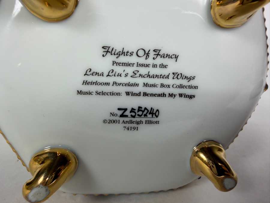Limited Edition Flights of Fancy Lena Liu's Enchanted Wings Porcelain Music Box Featuring Music Wind Beneath My Wings 2001 3.5'H [Photo 7]