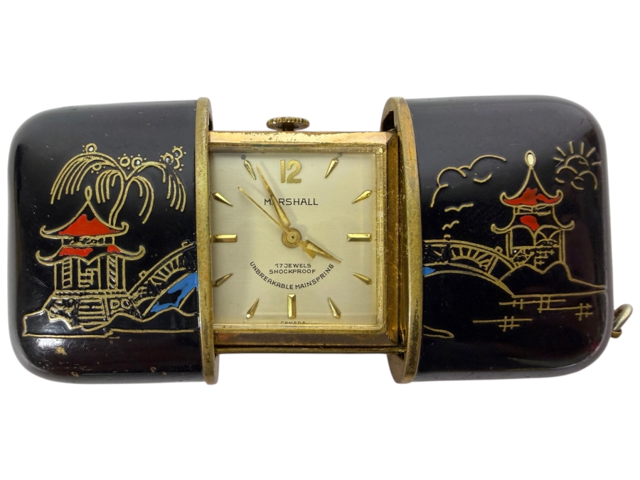 Vintage Marshall 17-Jewel Sliding Purse and Travel Watch Working