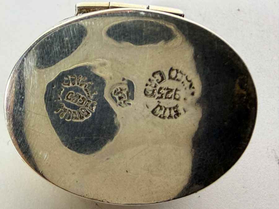 Vintage Mexican Sterling Silver Trinket Pill Box with Cabochon Green Agate 10.5g [Photo 5]