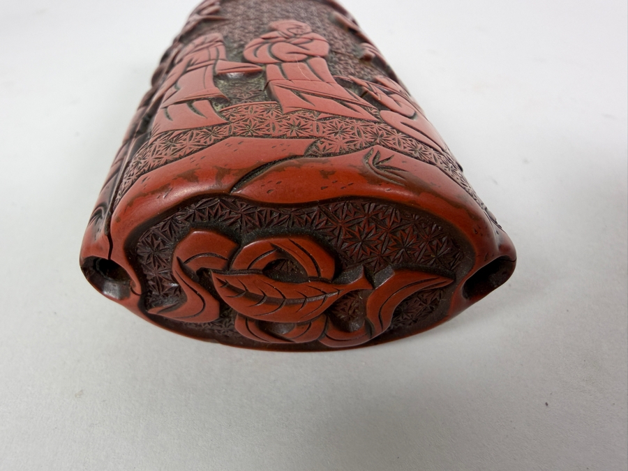 Japanese Meiji Period Antique Carved Cinnabar Lacquer Four Case Inro With Scholars Playing Go Scene 3.75'H [Photo 7]