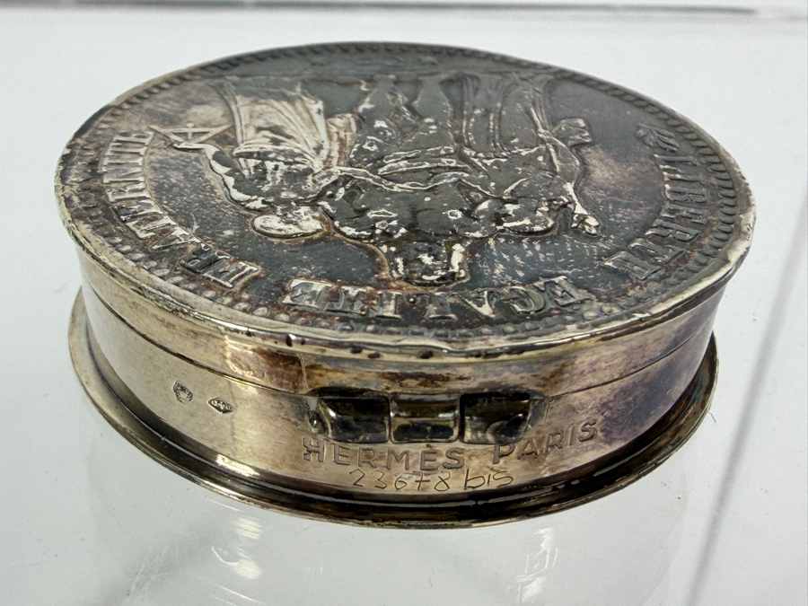 Vintage Hermes Paris Silver 1873 5 Francs Coin Hinged Snuff Pill Box 29.2g [Photo 7]
