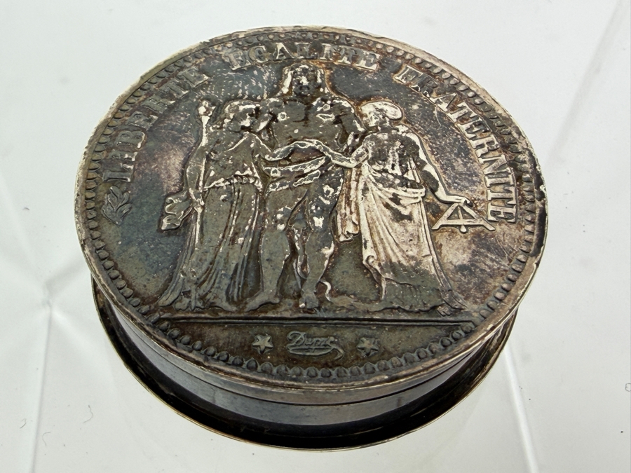 Vintage Hermes Paris Silver 1873 5 Francs Coin Hinged Snuff Pill Box 29.2g [Photo 5]
