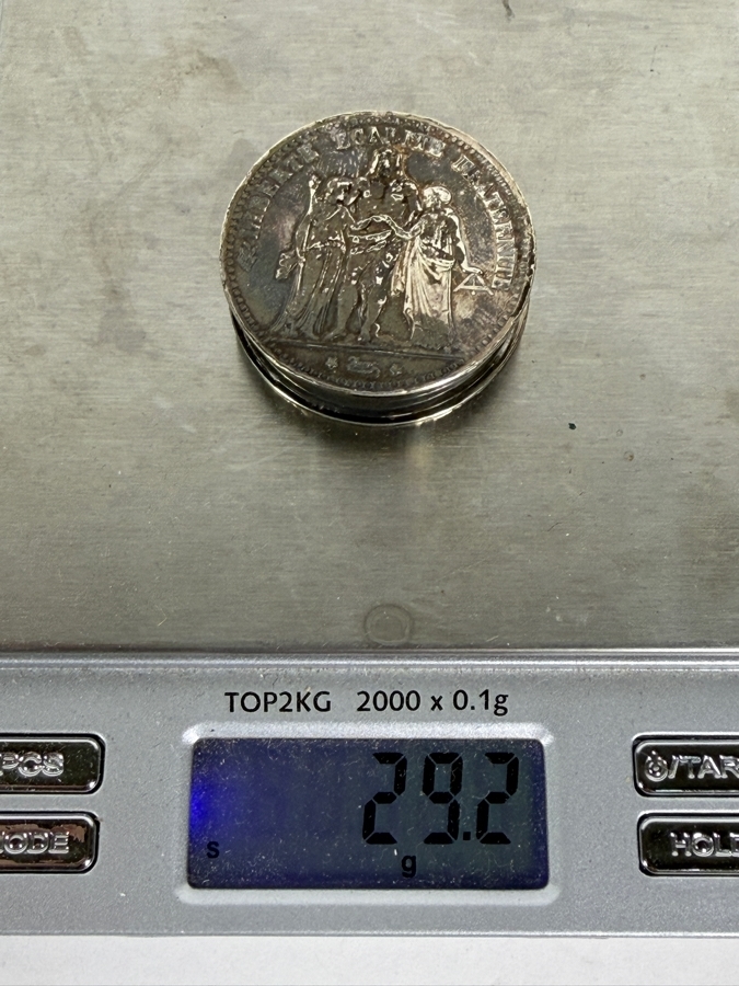 Vintage Hermes Paris Silver 1873 5 Francs Coin Hinged Snuff Pill Box 29.2g [Photo 14]