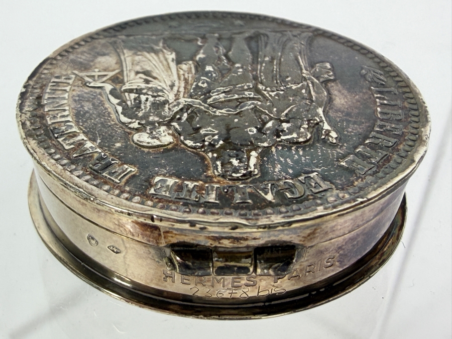 Vintage Hermes Paris Silver 1873 5 Francs Coin Hinged Snuff Pill Box 29.2g [Photo 8]