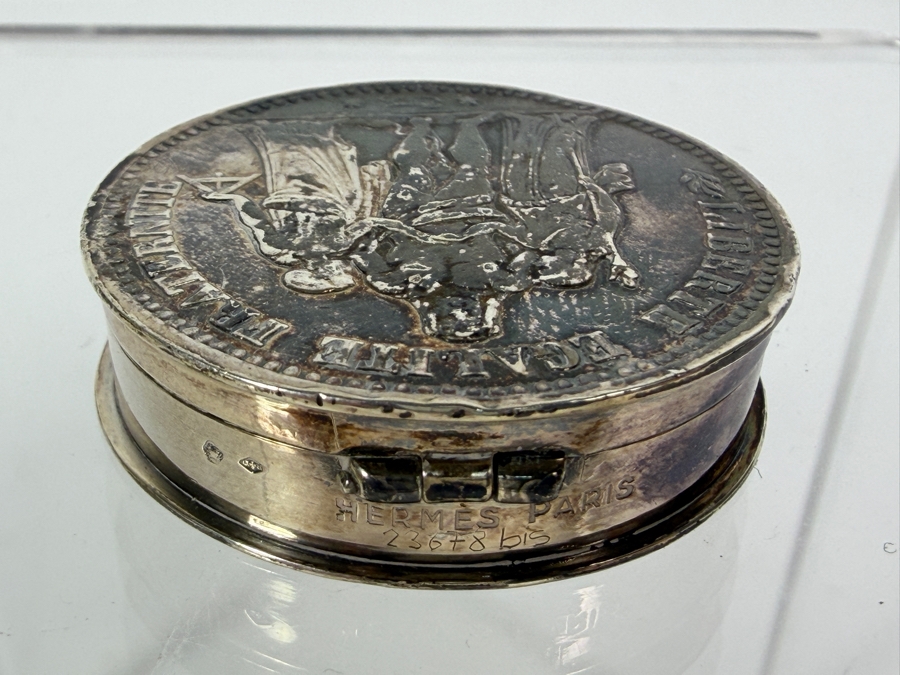 Vintage Hermes Paris Silver 1873 5 Francs Coin Hinged Snuff Pill Box 29.2g [Photo 6]