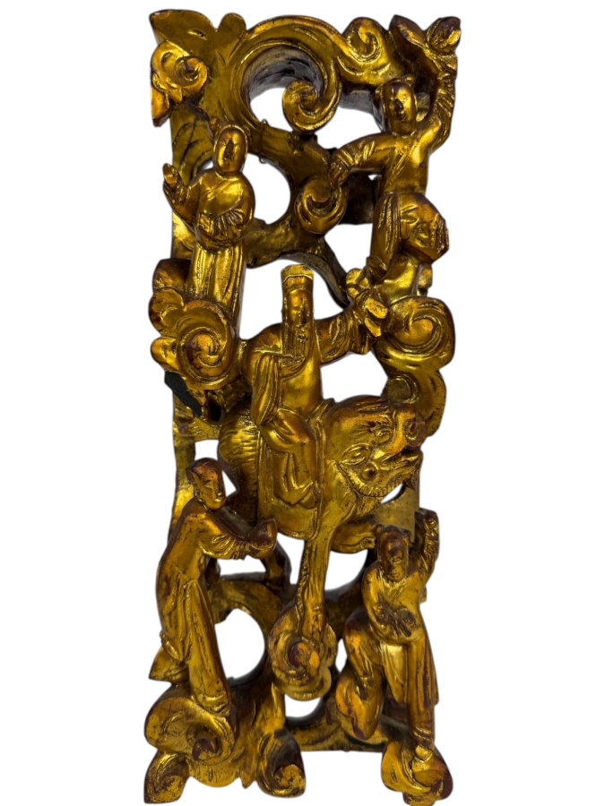 Antique Chinese Pierced and Carved Gilt-Wood Wall Panel 4'W X 10.5'H