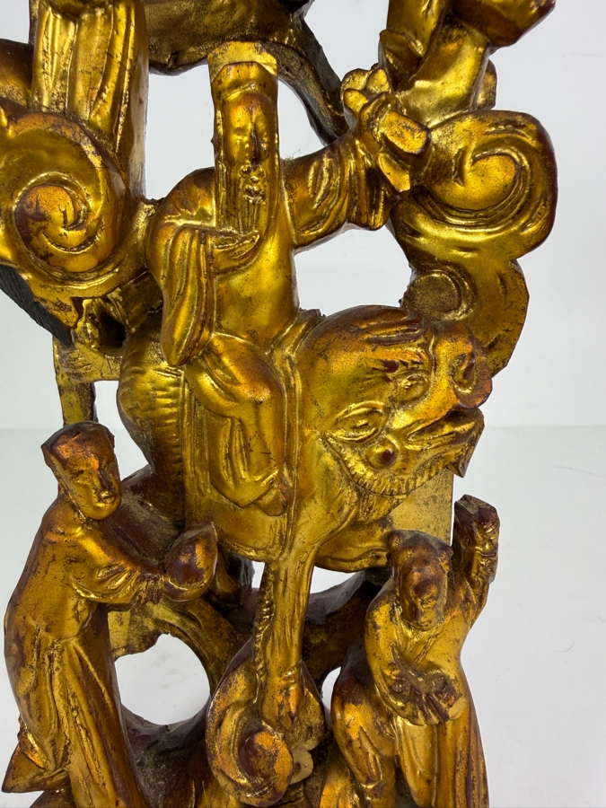 Antique Chinese Pierced and Carved Gilt-Wood Wall Panel 4'W X 10.5'H [Photo 2]