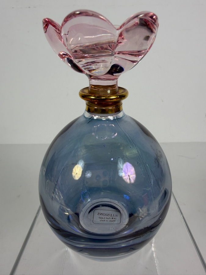 Vintage Italian Iridescent Blue Glass Perfume Bottle by Illusions 5'H [Photo 2]