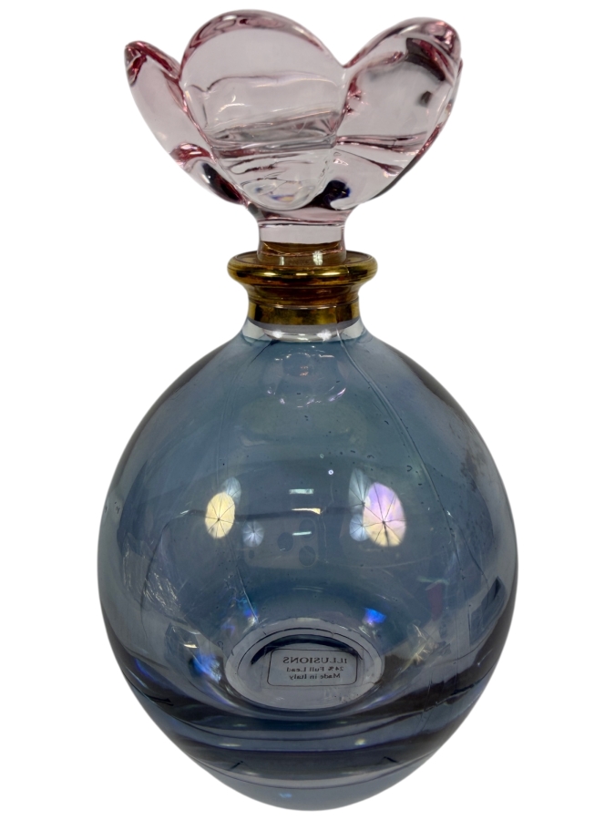 Vintage Italian Iridescent Blue Glass Perfume Bottle by Illusions 5'H