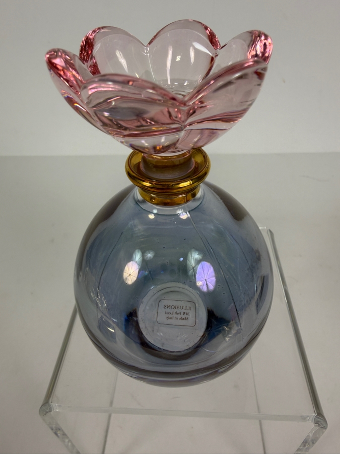 Vintage Italian Iridescent Blue Glass Perfume Bottle by Illusions 5'H [Photo 3]