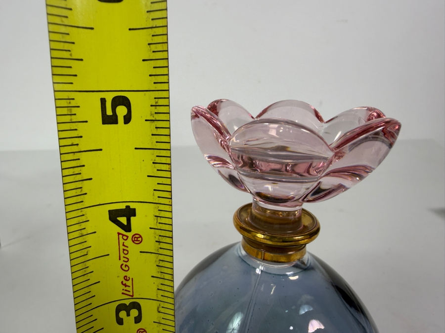 Vintage Italian Iridescent Blue Glass Perfume Bottle by Illusions 5'H [Photo 5]