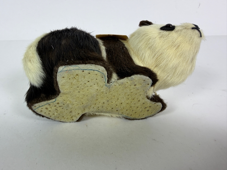 Vintage Real-Fur Panda Figurine from Shanghai, China Featuring Original 'Golden Leaf' Red Tag 5.5'W X 2.5'H [Photo 6]