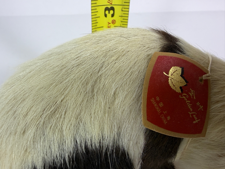 Vintage Real-Fur Panda Figurine from Shanghai, China Featuring Original 'Golden Leaf' Red Tag 5.5'W X 2.5'H [Photo 8]