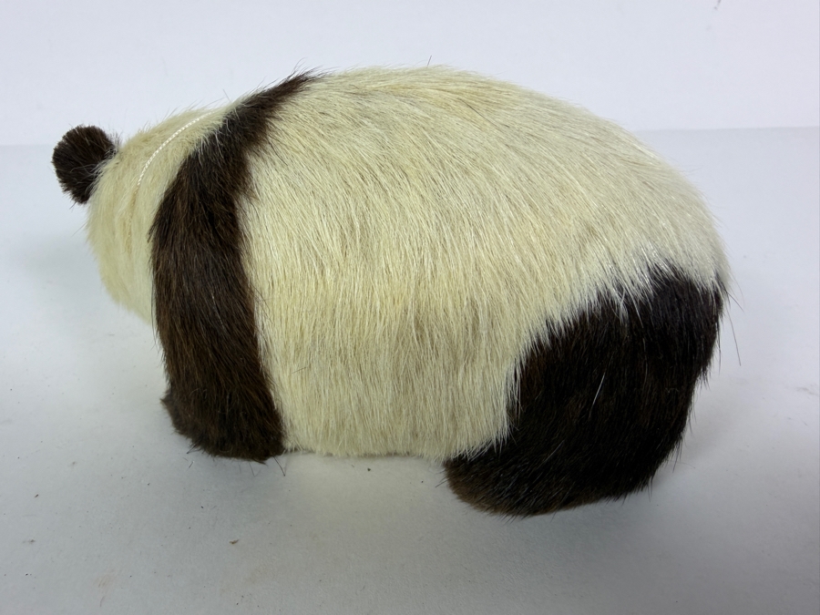 Vintage Real-Fur Panda Figurine from Shanghai, China Featuring Original 'Golden Leaf' Red Tag 5.5'W X 2.5'H [Photo 5]