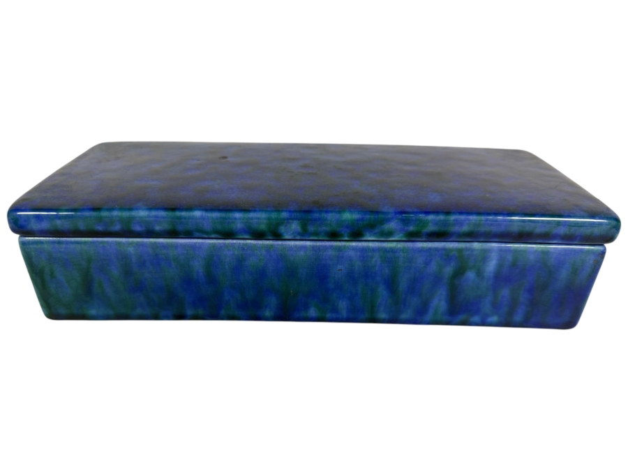 Vintage Glazed Ceramic Lidded Box 9.5'W X 4'D X 2.5'H