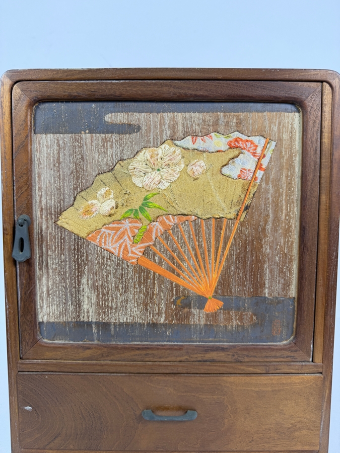 Vintage Japanese Tabletop Cabinet Tansu Kodansu with Signed Artwork 9.5'W X 9'D X 12'H [Photo 2]