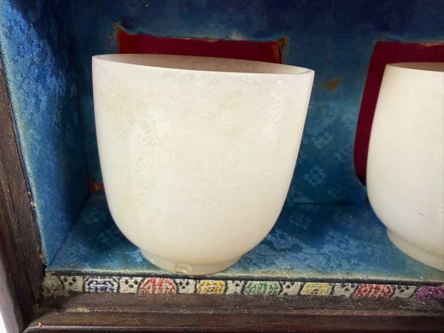 (4) Chinese White Jade Cups with Wooden Presentation Case - Cups are 2 1/8'H - (Note One Cup Has a Crack at Top and One Cup Has a Chip in Base - See Photos) [Photo 8]