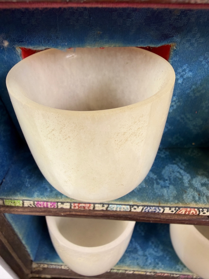 (4) Chinese White Jade Cups with Wooden Presentation Case - Cups are 2 1/8'H - (Note One Cup Has a Crack at Top and One Cup Has a Chip in Base - See Photos) [Photo 5]