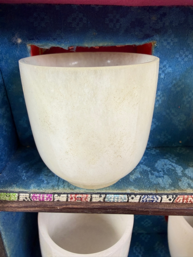 (4) Chinese White Jade Cups with Wooden Presentation Case - Cups are 2 1/8'H - (Note One Cup Has a Crack at Top and One Cup Has a Chip in Base - See Photos) [Photo 4]