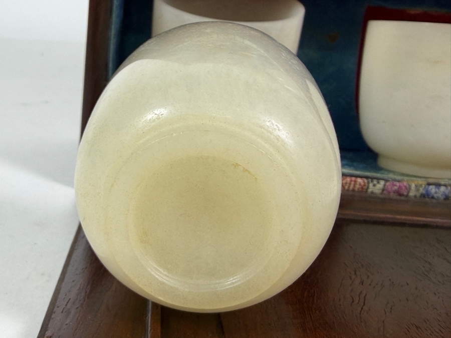 (4) Chinese White Jade Cups with Wooden Presentation Case - Cups are 2 1/8'H - (Note One Cup Has a Crack at Top and One Cup Has a Chip in Base - See Photos) [Photo 10]