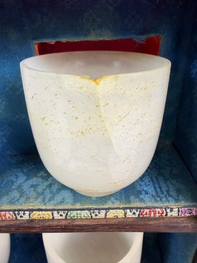 (4) Chinese White Jade Cups with Wooden Presentation Case - Cups are 2 1/8'H - (Note One Cup Has a Crack at Top and One Cup Has a Chip in Base - See Photos) [Photo 6]